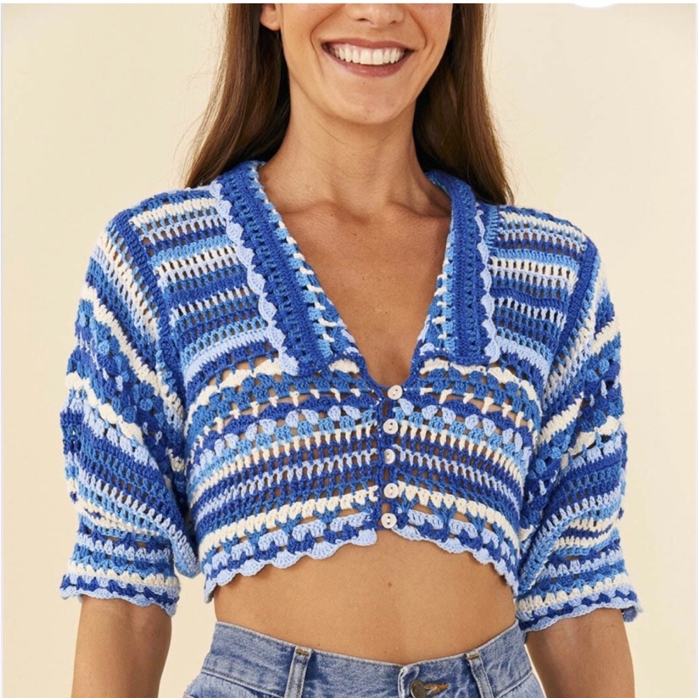 FARM RIO multi stitches crochet collar blouse